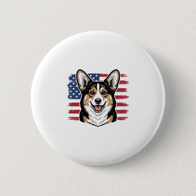 Badge Rond 5 Cm Corgi Patriotique Drapeau Américain Design Vectori (Devant)
