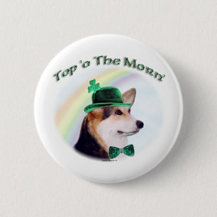 Badge Rond 5 Cm Corgi Top of the Morn'; Corgi St. Patrick's day