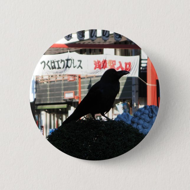 Badge Rond 5 Cm Corneille japonaise (Devant)