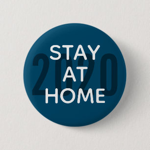 Badge Rond 5 Cm Coronavirus Restez à la maison 2020 Bleu Blanc