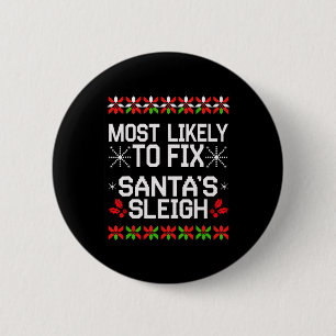 Badge Rond 5 Cm Correction La Plus Probable Père Noël Sleigh Chris