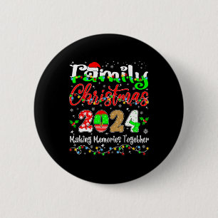 Badge Rond 5 Cm Correspondance famille Noël 2024 Santa Hat Lights 