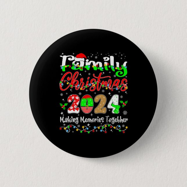 Badge Rond 5 Cm Correspondance famille Noël 2024 Santa Hat Lights  (Devant)