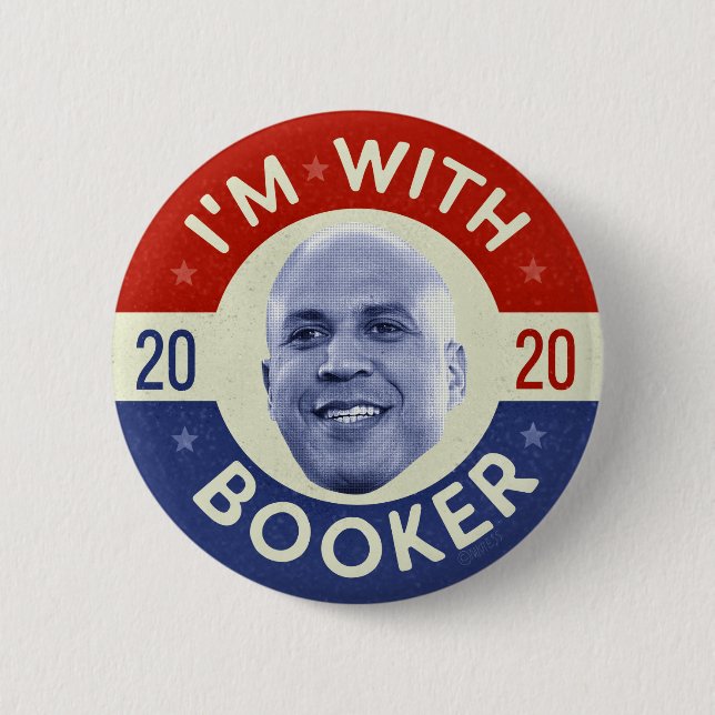 Badge Rond 5 Cm Cory Booker President 2020 Democrat Photo Retro (Devant)