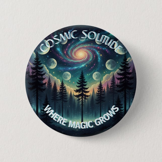 Badge Rond 5 Cm Cosmic Solitude Galaxy Forest • Moon Phases (Devant)