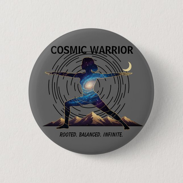 Badge Rond 5 Cm Cosmic Yoga Warrior | Pose du corps de la galaxie (Devant)