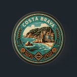 Badge Rond 5 Cm Costa Brava Espagne Insigne d'Art Voyage<br><div class="desc">Costa Brava retro design de voyage vectoriel. La Costa Brava est une région côtière de Catalogne,  dans le nord-est de l'Espagne.</div>