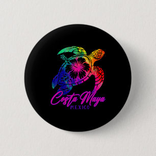 Badge Rond 5 Cm Costa Maya Mexique Tie Dye Tortue de Mer Hibiscus