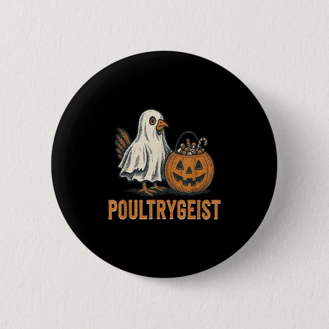 Badge Rond 5 Cm Costume Citrouille Poultrygeist Chicken Ghost Hall (Devant)