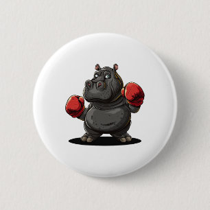 Badge Rond 5 Cm Costume D'Athlète cool Boxe Pour Hippo Et Animaux