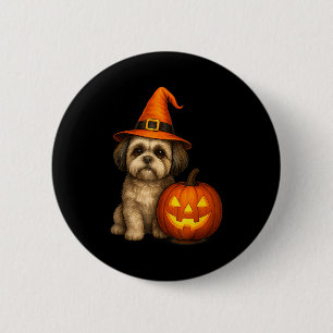 Badge Rond 5 Cm Costume de chien citrouille de Halloween Shih Tzu