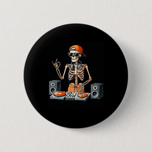 Badge Rond 5 Cm Costume de DJ squelette Halloween Platine musicale