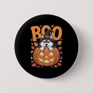 Badge Rond 5 Cm Costume de Husky sur citrouille Halloween Husky si