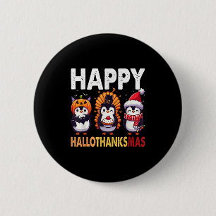 Badge Rond 5 Cm Costume de Noël Halloween manchot Happy Hallotha