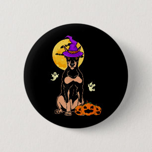 Badge Rond 5 Cm Costume de sorcière Halloween Doberman noir et feu