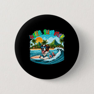 Badge Rond 5 Cm Costume d'été St. Bernard Lunettes de soleil Surfa