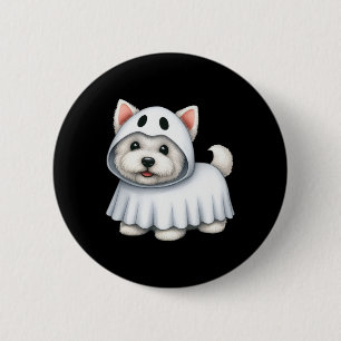 Badge Rond 5 Cm Costume d'Halloween Chien Ghost West Highland Terr