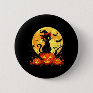 Badge Rond 5 Cm Costume d'Halloween de Citrouille de Chat Noir Rét