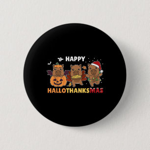 Badge Rond 5 Cm Costume d'Halloween de Noël Capybara Happy Halloth