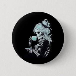 Badge Rond 5 Cm Costume Diy Halloween Squelette Buveur de Café Mes