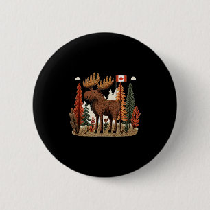 Badge Rond 5 Cm Costume d'orignal patriotique avec drapeau du Cana