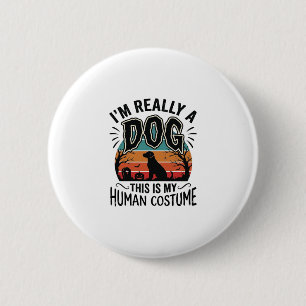 Badge Rond 5 Cm Costume Humain Chien Drôle Halloween Vintage Chien