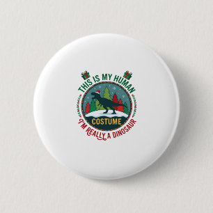 Badge Rond 5 Cm Costume Humain Dinosaure Noël Chapeau de Père Noël