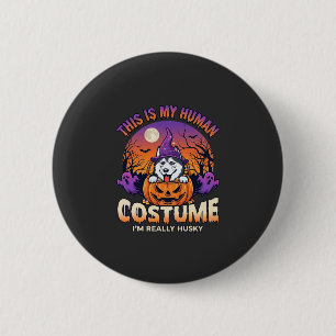 Badge Rond 5 Cm Costume Humain Husky Citrouille Halloween Fantômes