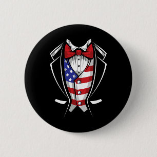 Badge Rond 5 Cm Costume Usa Smoking Patriotique 4 Juillet Drapeau