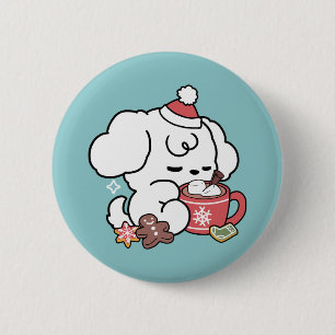 Badge Rond 5 Cm Cosy Puppy Dreams - Chocolat chaud et Noël