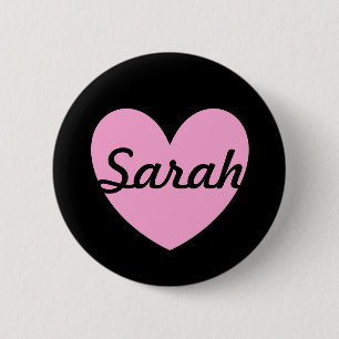 Badge Rond 5 Cm Coton Candy Pink coeurs de polka sur noir