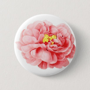 Badge Rond 5 Cm Cottage minable de fleur rose rose de chou