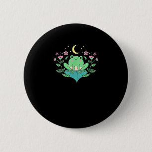 Badge Rond 5 Cm Cottagecore Goblincore Fleurs de Lune Forêt Grenou