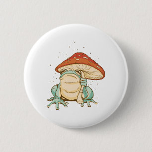 Badge Rond 5 Cm Cottagecore grenouille avec champignon