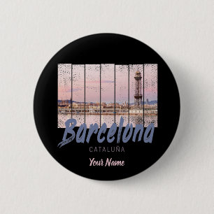 Badge Rond 5 Cm coucher de soleil de Barcelone Catalogne Skyline E