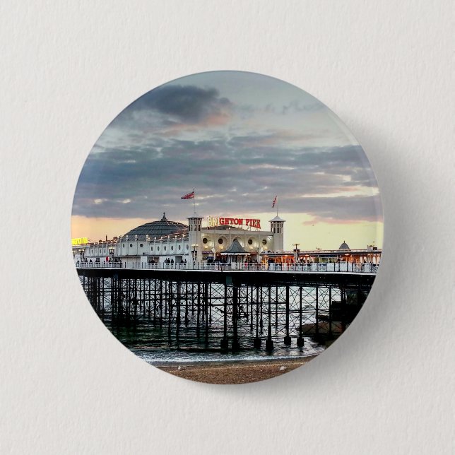 Badge Rond 5 Cm Coucher de soleil de Brighton Pier (Devant)