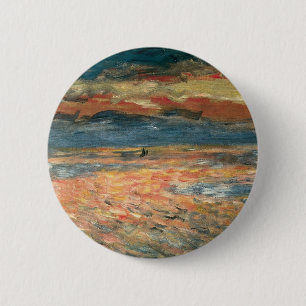 Badge Rond 5 Cm Coucher de soleil en mer par Pierre Renoir, Art Vi