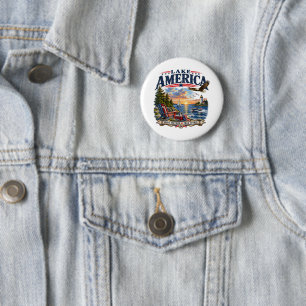 Badge Rond 5 Cm Coucher de soleil patriotique aigle du lac Amériqu