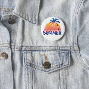 Badge Rond 5 Cm Coucher de soleil rétro d'été palmier
