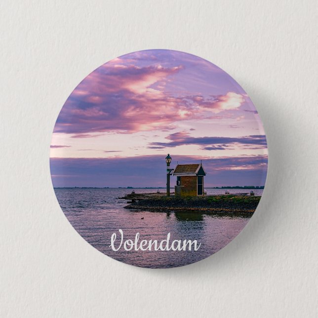 Badge Rond 5 Cm Coucher de soleil rose sur le lac (Devant)