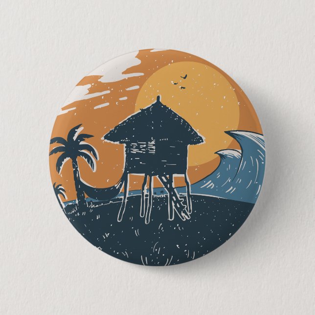 Badge Rond 5 Cm Coucher de soleil sur la plage (Devant)