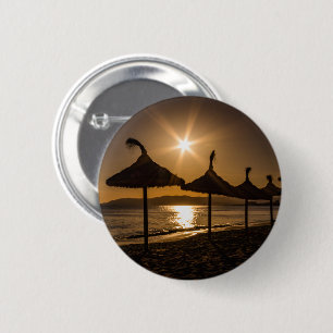 Badge Rond 5 Cm Coucher de soleil sur la plage, Majorque, Espagne