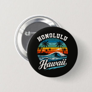 Badge Rond 5 Cm Coucher de soleil surf Honolulu Hawaï