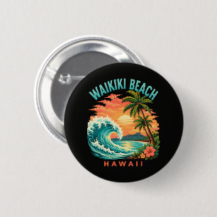 Badge Rond 5 Cm Coucher de soleil tropical à Waikiki Beach Hawaï