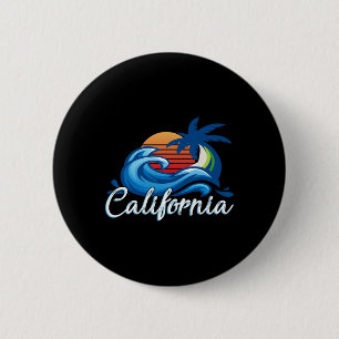 Badge Rond 5 Cm Coucher de soleil tropical Cali Beach Waves Surfin