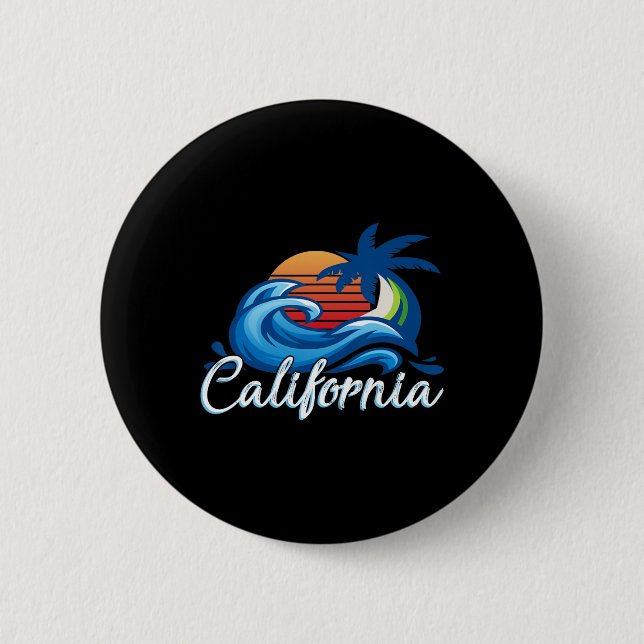 Badge Rond 5 Cm Coucher de soleil tropical Cali Beach Waves Surfin (Devant)