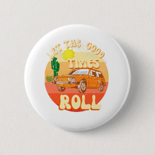 Badge Rond 5 Cm Coucher de soleil vintage de style rétro et voitur