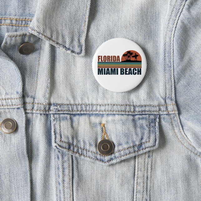 Badge Rond 5 Cm Coucher de soleil vintage Miami Beach Floride (En situation)