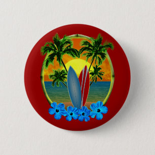 Badge Rond 5 Cm Coucher du soleil et planches de surf