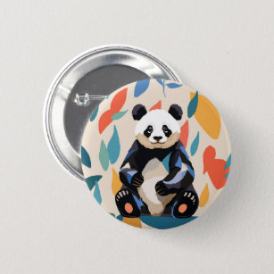 Badge Rond 5 Cm Couleur assis Panda Ours Matisse Inspiré